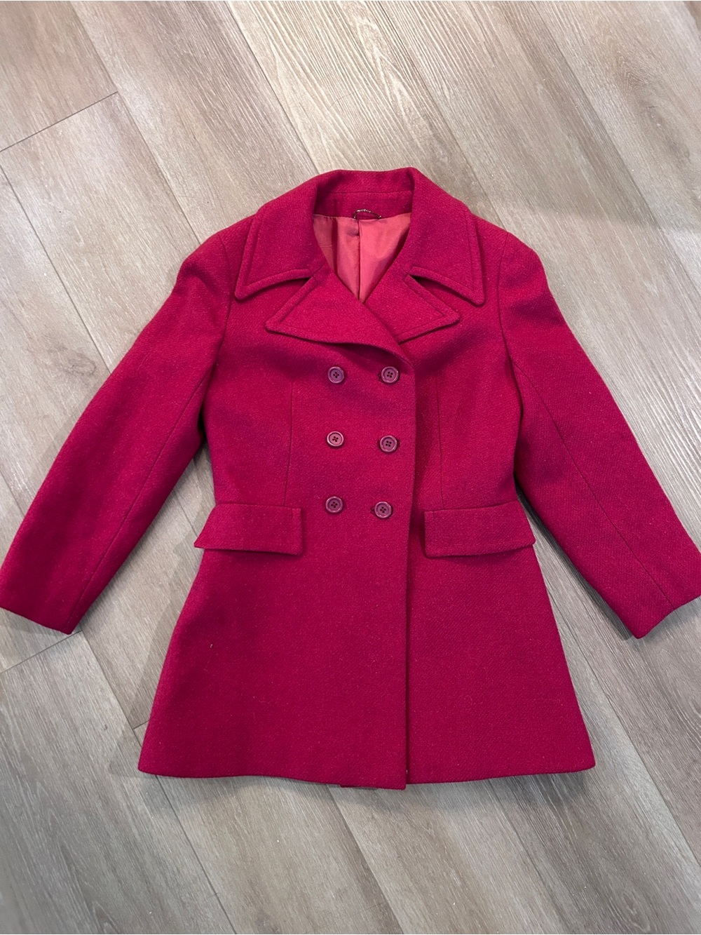 Women's French Red Double-Breasted Wool Blend Peacoat